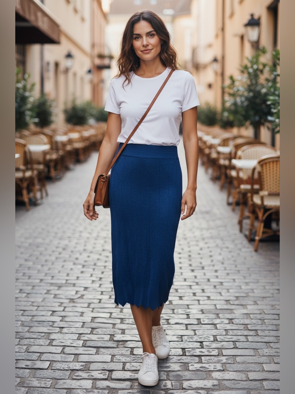 Tea N Rose Blue Diamond Knit Maxi Skirt - Size Small